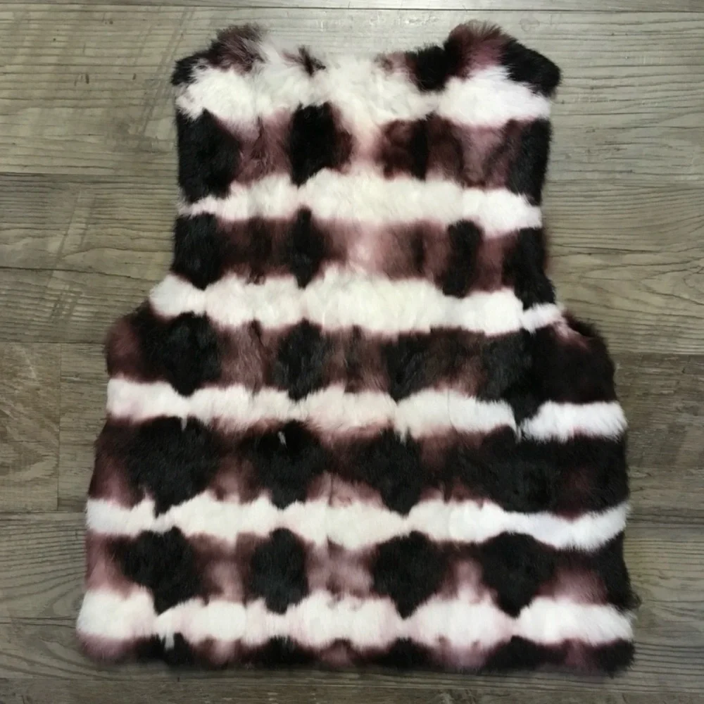 Haute Hippie Tie Dye Rabbit Fur Vest Merlot/white/black - Picture 9 of 12